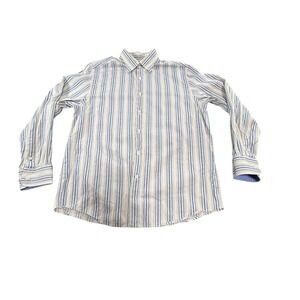 Tommy Bahama Jeans Sz Large Blue Striped Button Up Shirt Long Sleeve Cotton Men